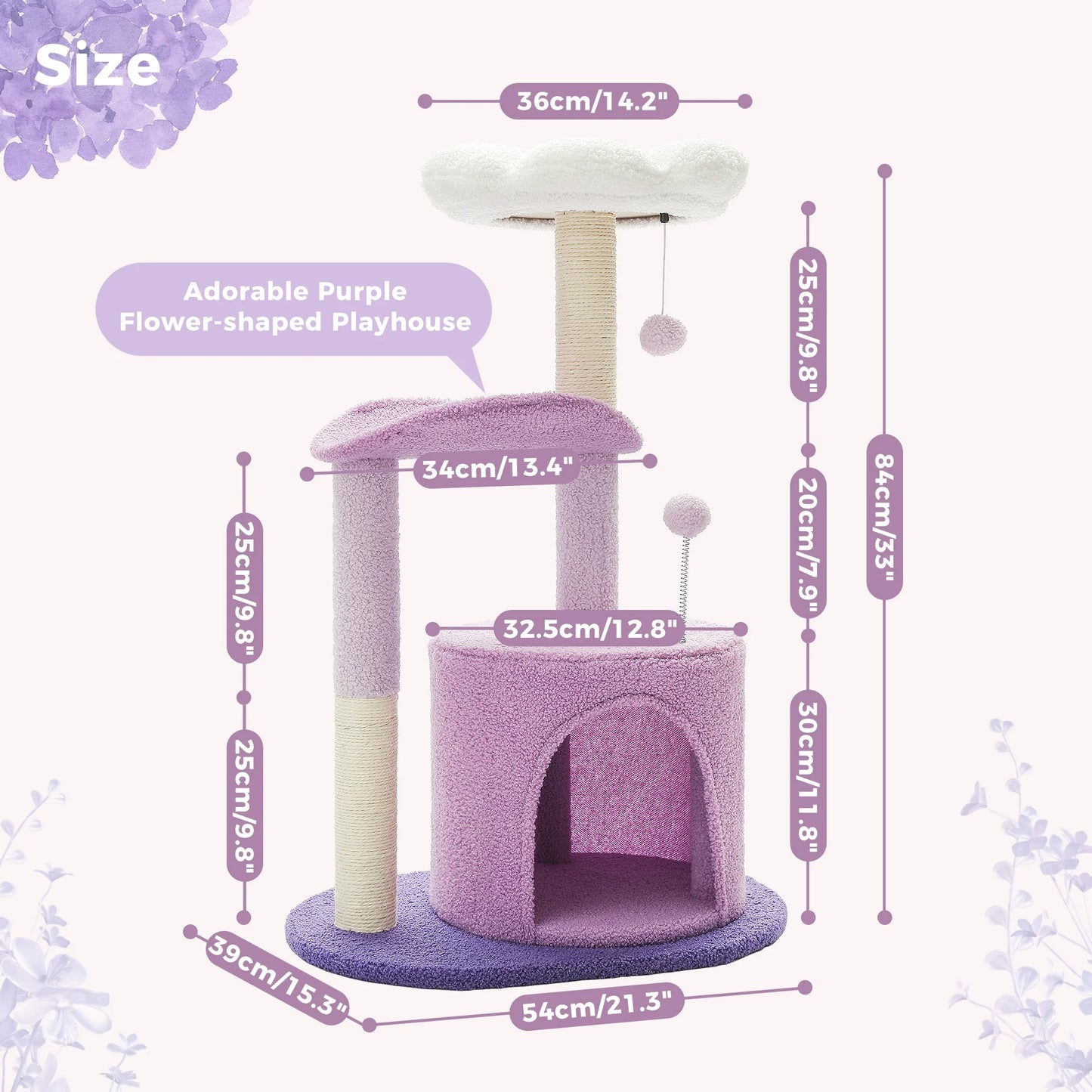 PAWZ Road 32" Flower Cat Tree Tower with Cat Scratching Posts Perch for Indoor Small Cats, Purple