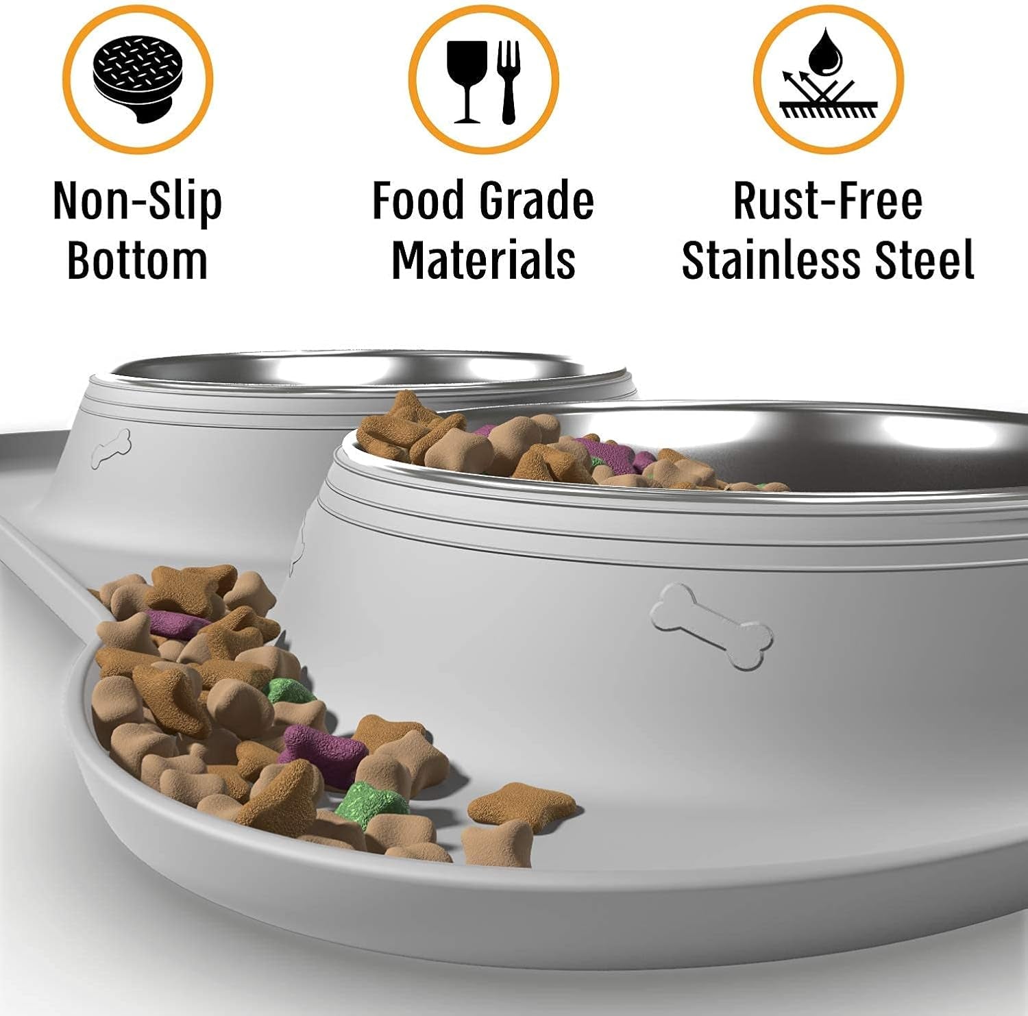 Active Pets Dog Bowl Set, Stainless Steel No Spill Mess-Proof Food & Water Food Bowls with Skid Resistant Silicone Mat, Dog Bowls Small Size Dog, Medium, & Large, Pet Puppy Bowls & Dishes