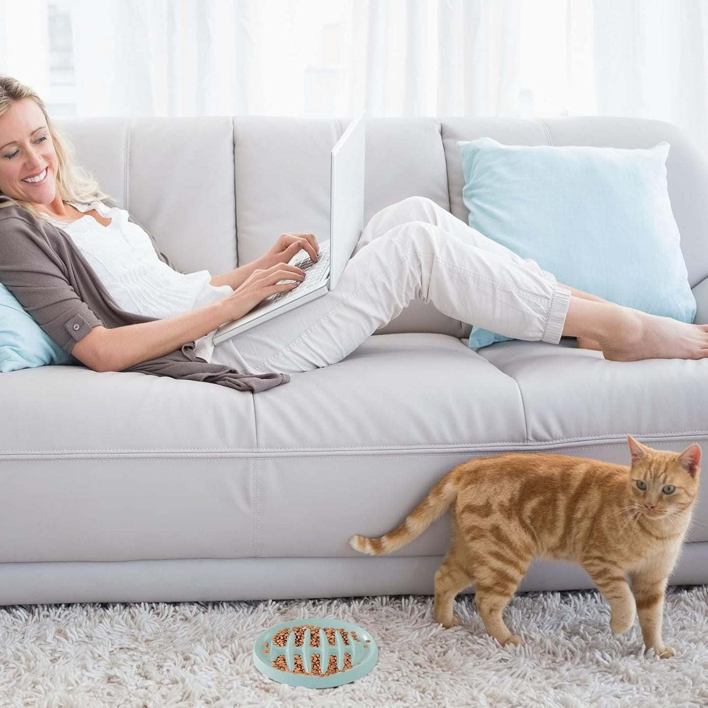 Fishbone Slow Feeder Bowl for Cats & Small Dogs | Interactive Anti-Gulping Pet Feeding Dish