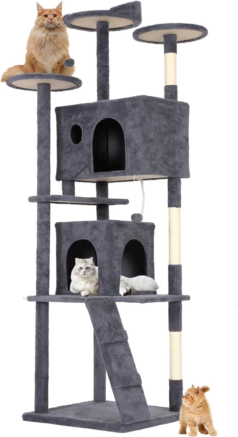 Bestpet 54In Cat Tree Tower with Cat Scratching Posts Stand House Cat Condo with Funny Toys Ashy