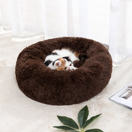 Calming Donut Pet Bed for Cats & Small Dogs | Ultra-Soft Plush Round Bed