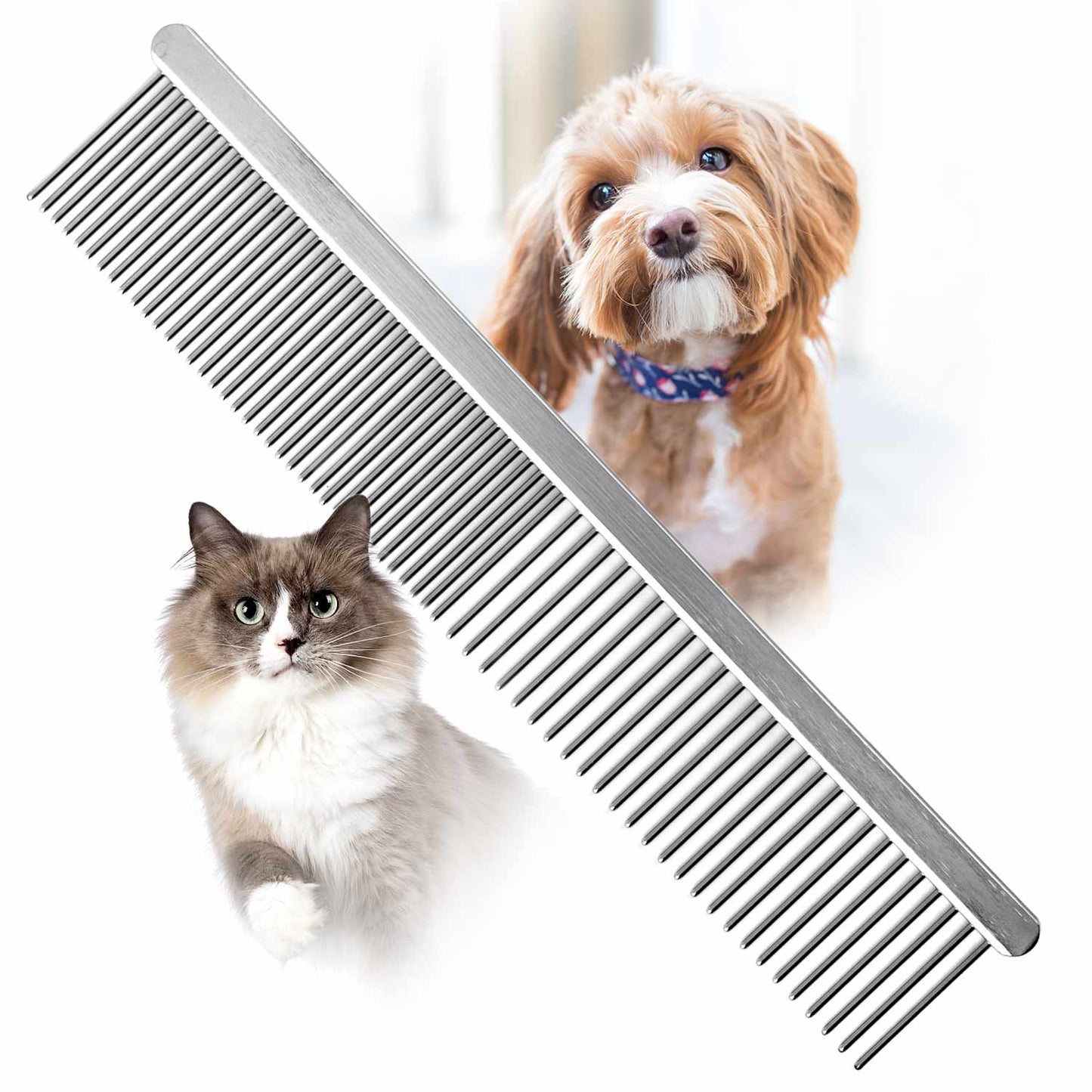 Fine & Wide Tooth Pet Comb for Removing Tangles and Loose Fur