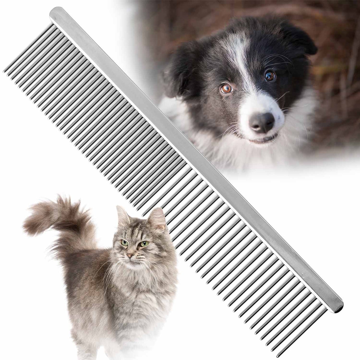 Fine & Wide Tooth Pet Comb for Removing Tangles and Loose Fur