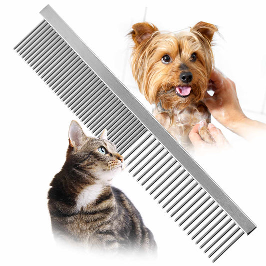 Fine & Wide Tooth Pet Comb for Removing Tangles and Loose Fur