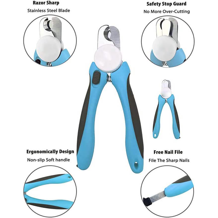 Professional Dog & Cat Nail Clippers with Safety Guard & Built-In Nail File