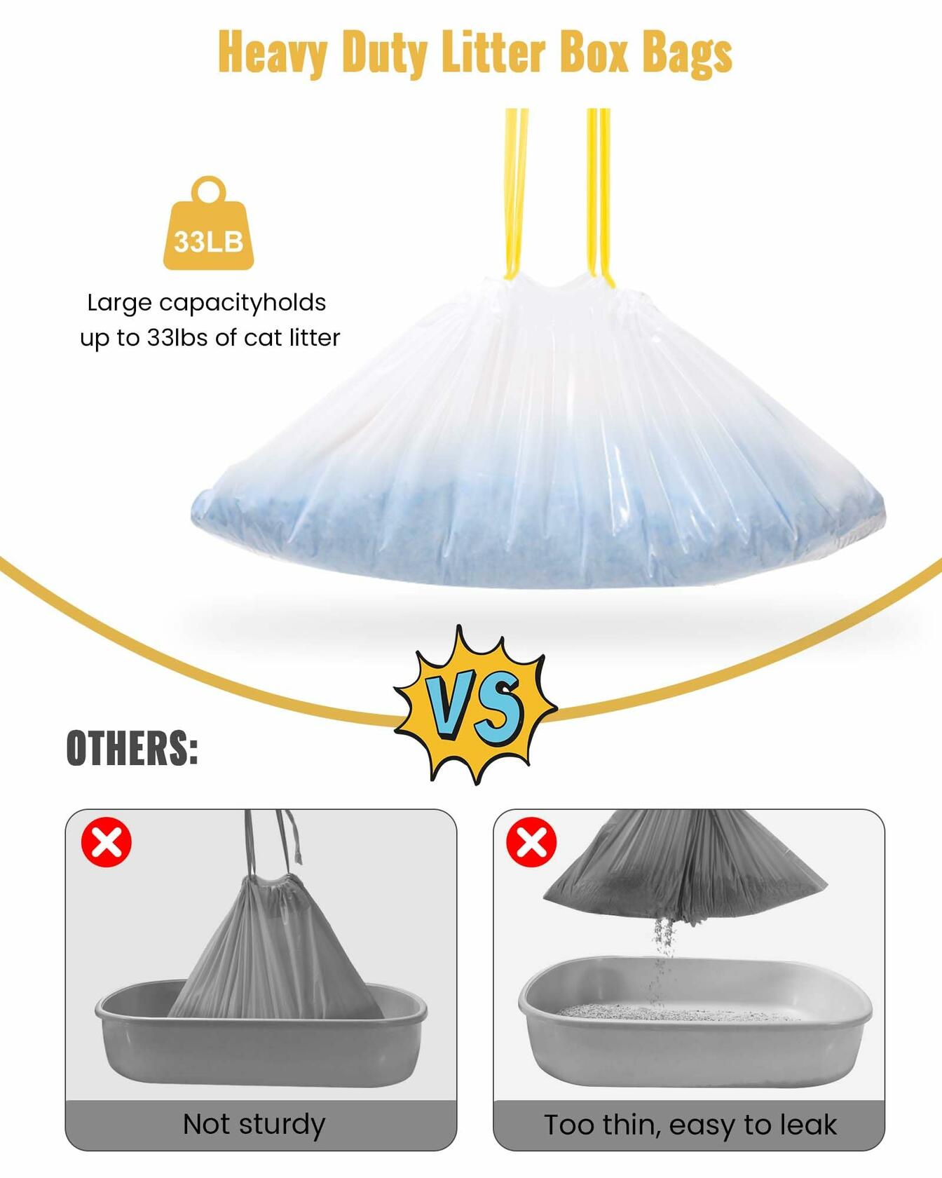 KONE Cat Litter Box Liners Jumbo Large Drawstring 36x18 30 Count