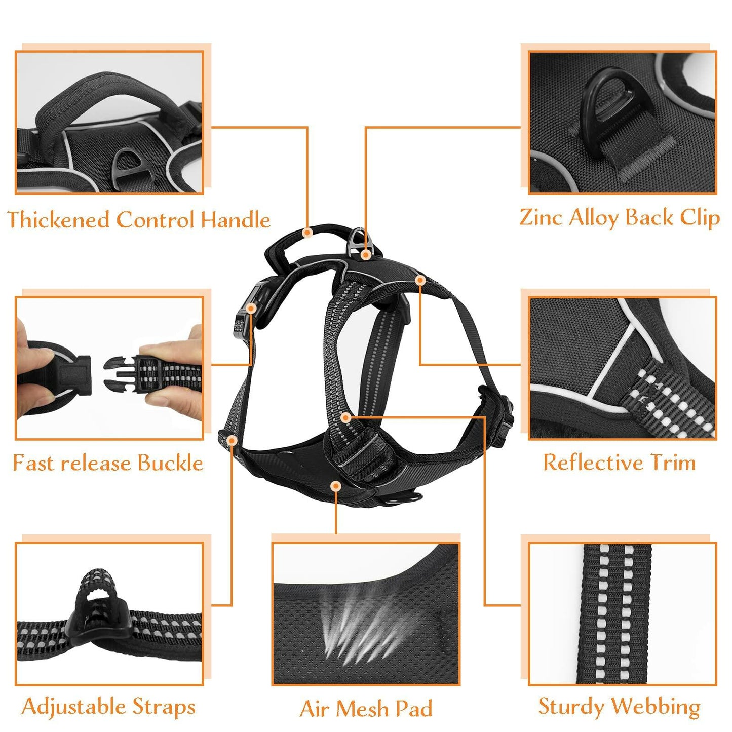 Reflective No-Pull Dog Harness | Adjustable Padded Front & Back Clip Harness