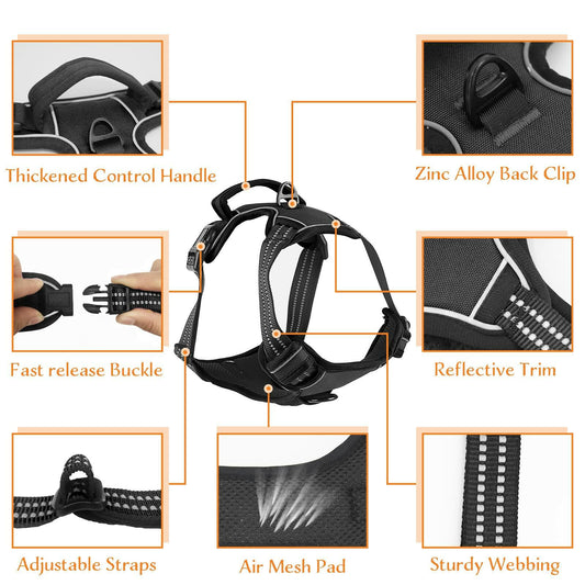 Reflective No-Pull Dog Harness | Adjustable Padded Front & Back Clip Harness