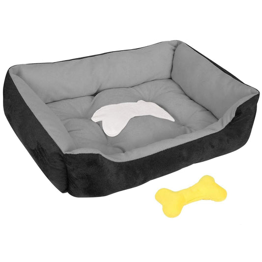 Soft Plush Dog Bed with Non-Slip Bottom | Washable Calming Pet Bed with Plush Bone Toy